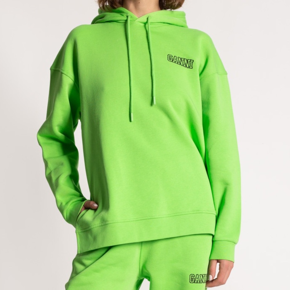 Ganni Software Isoli Embroidered Hoodie Sweatshirt Neon Green Hooded Organic